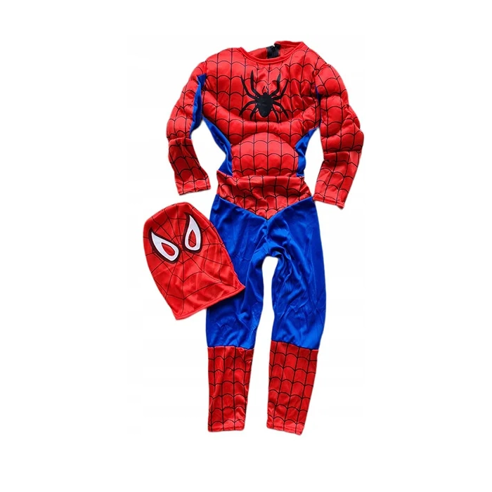 SPIDERMAN STRÓJ KARNAWAŁOWY PRZEBRANIE MIĘŚNIE MASKA + WYRZUTNIA