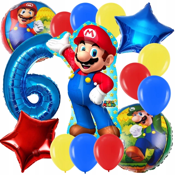 ZESTAW BALONÓW SUPER MARIO LUIGI BALON CYFRA 6