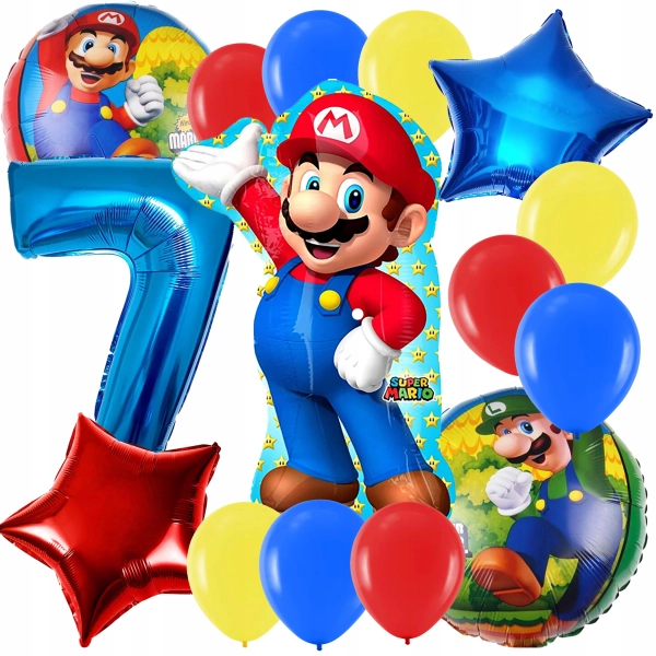 ZESTAW BALONÓW SUPER MARIO LUIGI BALON CYFRA 7