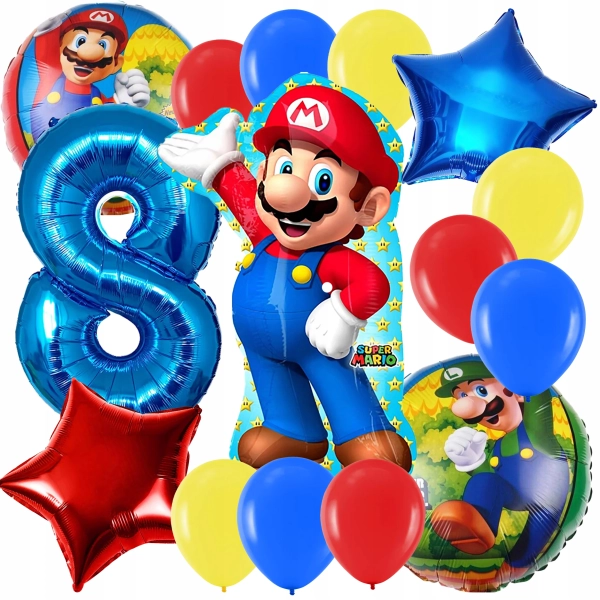 ZESTAW BALONÓW SUPER MARIO LUIGI BALON CYFRA 8