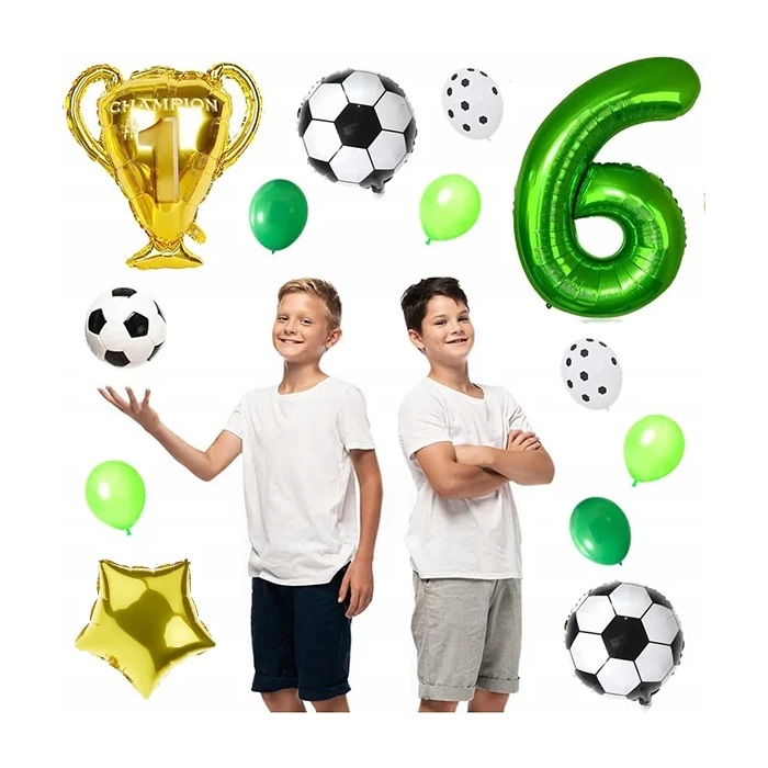 BALONY URODZINOWE PIŁKA NOŻNA BALON CYFRA 6 ZESTAW BALONÓW PARTY PUCHAR