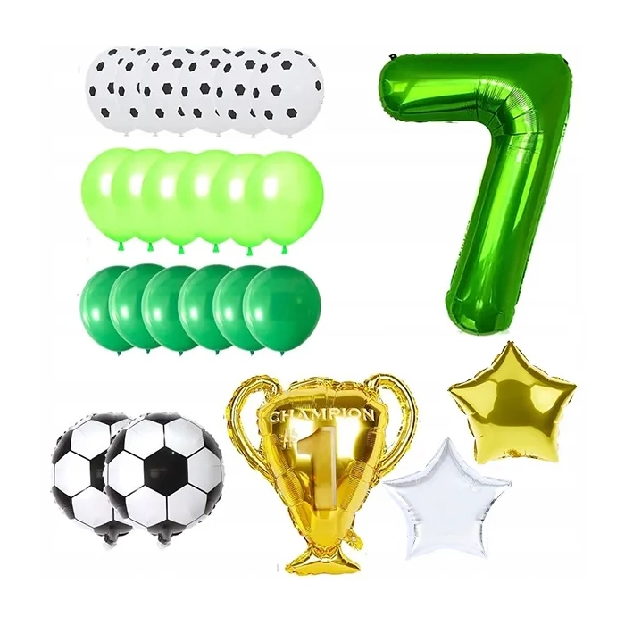 BALONY URODZINOWE PIŁKA NOŻNA BALON CYFRA 7 ZESTAW BALONÓW PARTY PUCHAR