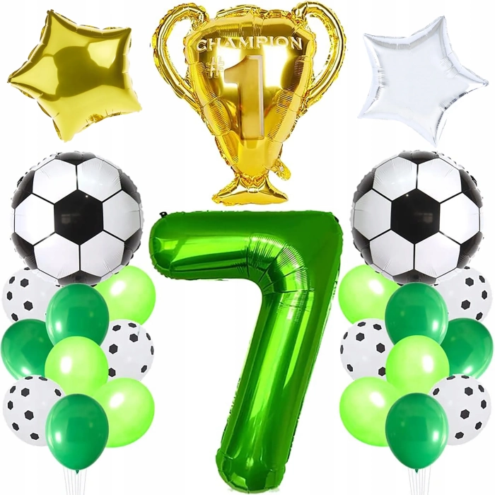 BALONY URODZINOWE PIŁKA NOŻNA BALON CYFRA 7 ZESTAW BALONÓW PARTY PUCHAR
