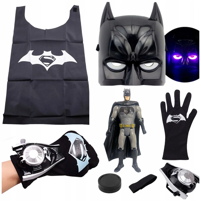 BATMAN STRÓJ PRZEBRANIE MASKA ŚWIECI RĘKAWICA WYRZUTNIA FIGURKA 5W1