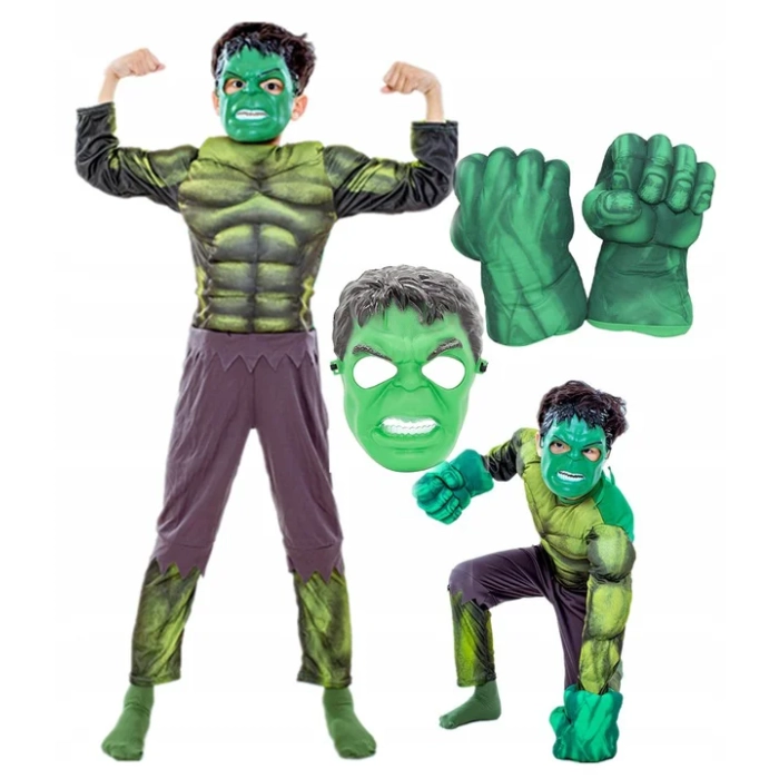HULK STRÓJ MIĘŚNIE 2 RĘKAWICE MASKA 4W1