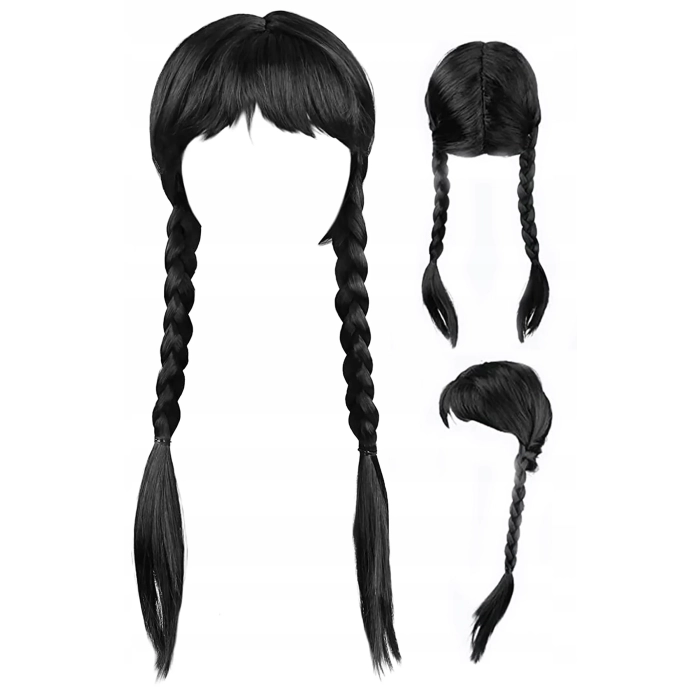 PERUKA WEDNESDAY ADDAMS CZARNA WARKOCZE WŁOSY