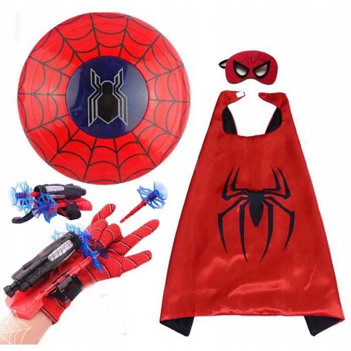 SPIDERMAN MASKA PELERYNA STRÓJ RĘKAWICA TARCZA 5W1
