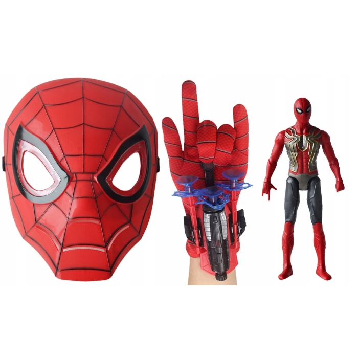 SPIDERMAN MASKA ŚWIECI STRÓJ RĘKAWICA STRZELA