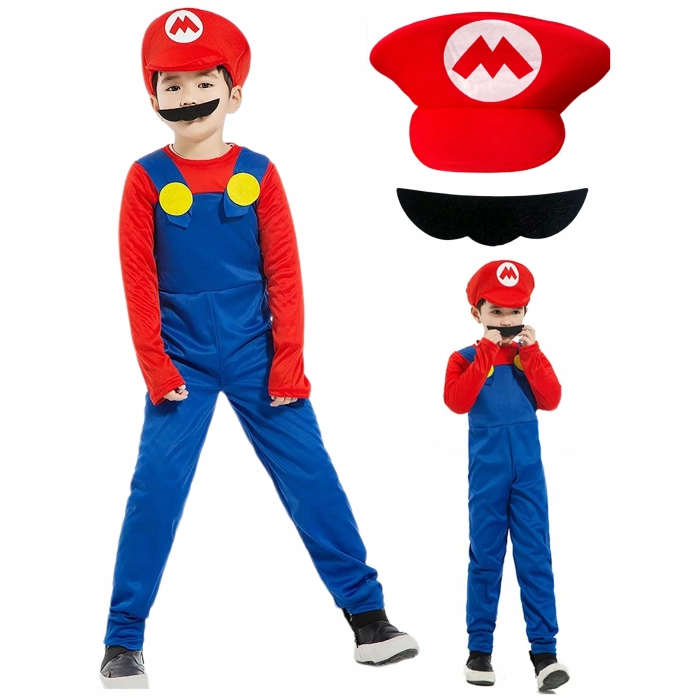 STRÓJ MARIO PRZEBRANIE CZAPKA WĄSY MARIO