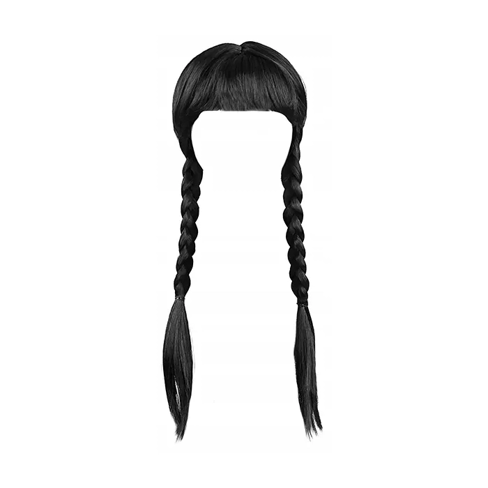 PERUKA WEDNESDAY ADDAMS CZARNA WARKOCZE WŁOSY