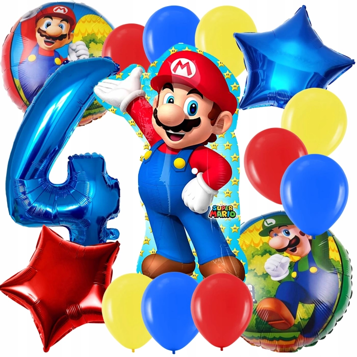 ZESTAW BALONÓW SUPER MARIO LUIGI BALON CYFRA 4